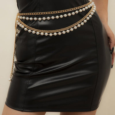 Women's Gold - Tone Pearl Chain Belt For Women - Model Averee