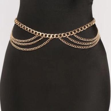 Elegant Gold Chain Belt With Layered Straps - Model Remy