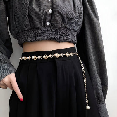 Luxurious Golden Pearl Chain Belt For Women - Model Harleey