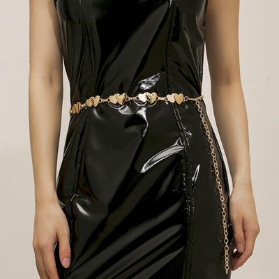 Gold Heart Chain Belt For Women With Hearts - Model Skye