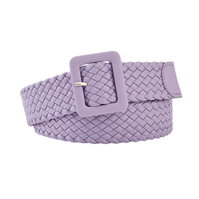 Colorful Braided Vegan PU Belt Square Buckle - Model Robina