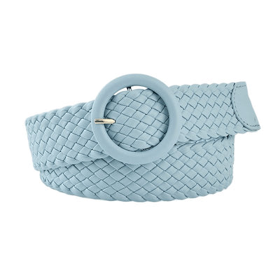 Blue Braided Vegan Belt With Round PU Buckle - Model Quin