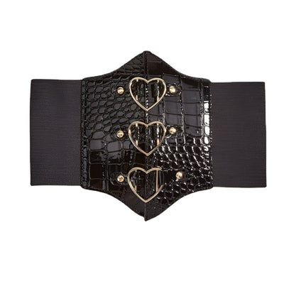Crocodile Texture Heart Buckle Corset Belt - Model Caseyu