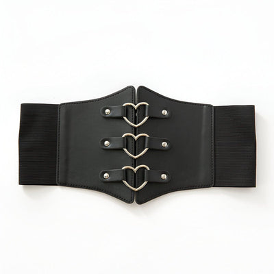 Black Strap Corset Belt With Silver Heart Buckle - Calypso