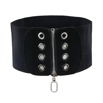 Black Oval Zip Corset Belt With Eyelets - Model Storm