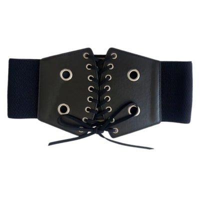 Perforated Lace - Up Corset Belt Black Vegan - Model Kory