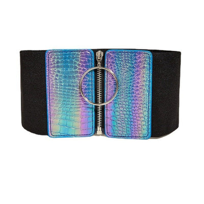Snake - Effect Corset Belt With Zip, Textured Strap - Averya