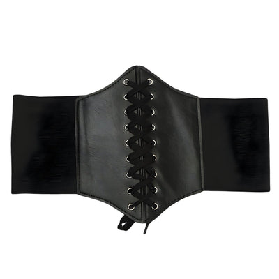 Black Corset Belt With Lace Up Elastic Fabric - Model Stevie