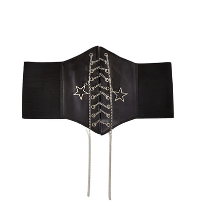 Elegant Black Belt With Star Chains No Buckle - Model Ash