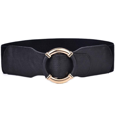Wide Black Elastic Belt for Women Gold Buckle - Model Arden