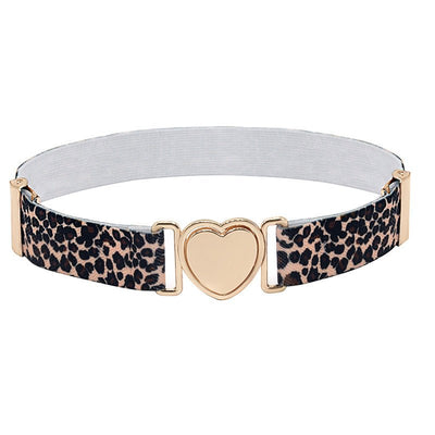 Leopard Print Elastic Belt With Heart Buckle - Model Kirby