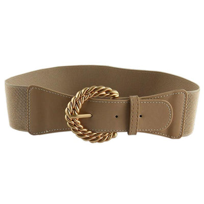 High Waist Elastic Belt Gold Tone Buckle - Model Fisher