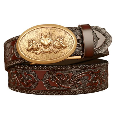 Animal Belt With 3 Wolf Heads Pattern - Model Bayo