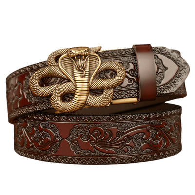 Snake Motif Textured Belt With Cobra Buckle - Model Aiden