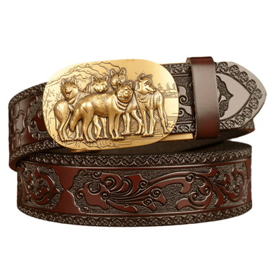 Animal Western Belt With Wolf Pack Motif - Model Ashleey