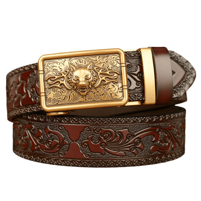 Wolf Head Belt With Textured Strap - Model Robinu