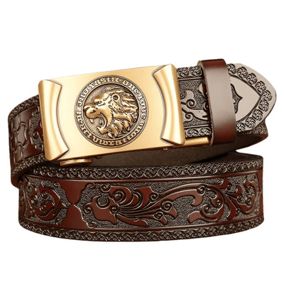 Belt With Lion Head Motif Alloy Buckle - Model Dian