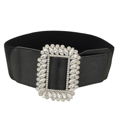 Large XXL Belt With Strass Buckle Black Strap - Model Hero
