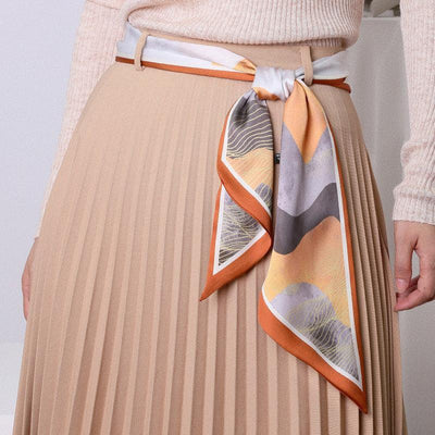 Orange Silk Scarf Belt With Abstract Motif - Model Ruben
