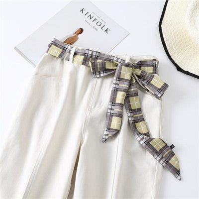 Yellow Plaid Scarf Belt With Knot Buckle - Model Remi