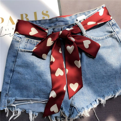 Heart Motif Silk Scarf Belt With Knot Buckle - Model Sefu