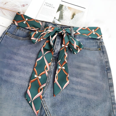 Ribbon Motif Belt Green Knotted Buckle - Model Steve