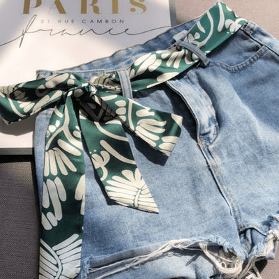 Green Tropical Foulard Belt With Knot Buckle - Model Sava