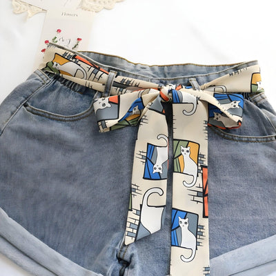 Cat Print Woven Polyester Scarf Belt - Model Emory
