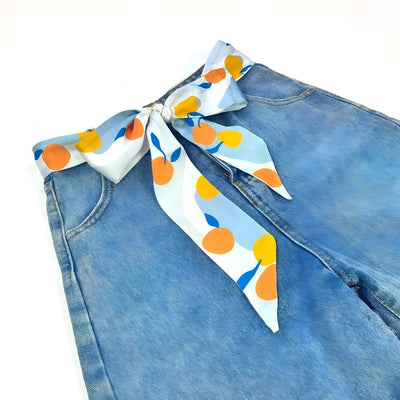 Blue Polyester Belt Scarf With Orange Motifs - Model Brinley