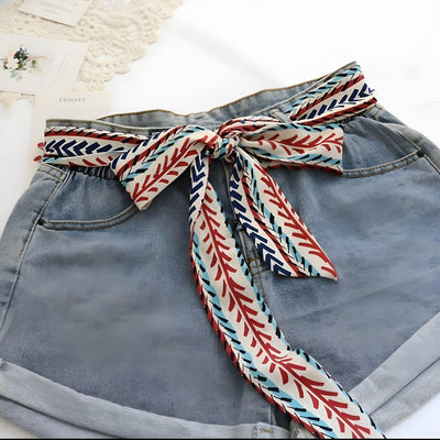 Leaf and Chevron Print Belt Scarf Pattern - Model Lindi