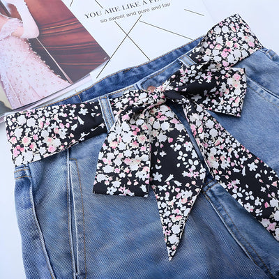 Floral Print Scarf Belt With Knot Buckle - Model Fox