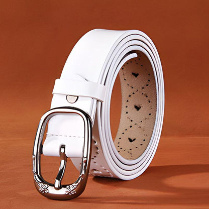 Belt Leather Ajoure For Women Motifs Coeurs And Buckle Fleurs Model Farai by Zictor
