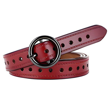Belt in leather ajouré for women to buckle ronde vintage, model MKayn - Zictor