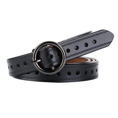 Belt in leather ajouré for women to buckle ronde vintage, model MKayn - Zictor