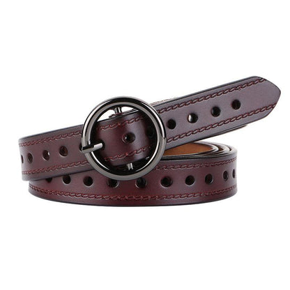 Belt in leather ajouré for women to buckle ronde vintage, model MKayn - Zictor