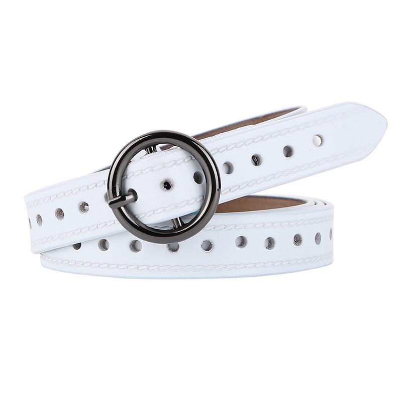 Belt in leather ajouré for women to buckle ronde vintage, model MKayn - Zictor