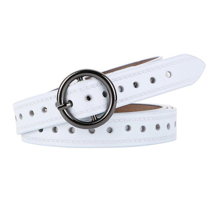 Belt in leather ajouré for women to buckle ronde vintage, model MKayn - Zictor