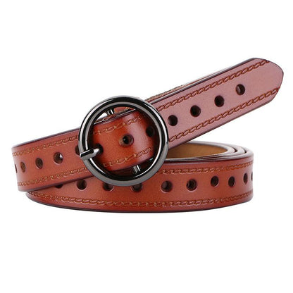 Belt in leather ajouré for women to buckle ronde vintage, model MKayn - Zictor