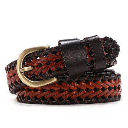 Belt in leather braid for women, model Edeno - Zictor