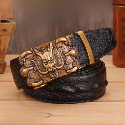 Belt in leather buckle golden dragon for men, model Berkeleie - Zictor