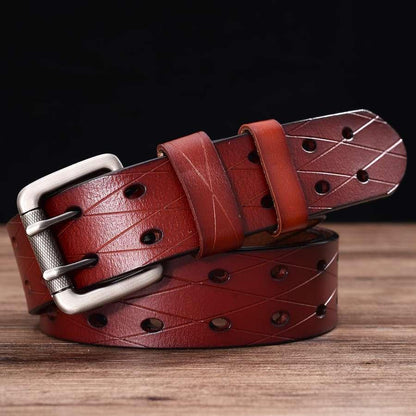 Belt in leather double prong, model Mackenzie - Zictor