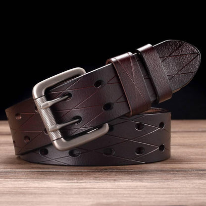 Belt in leather double prong, model Mackenzie - Zictor