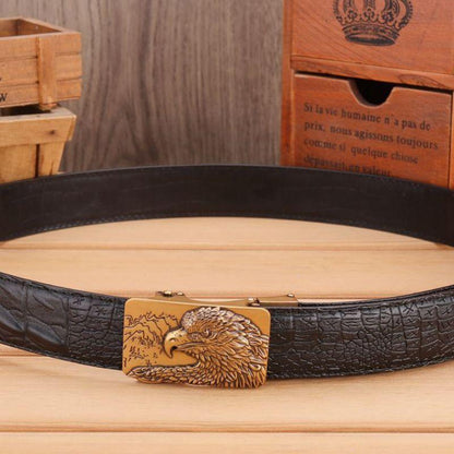 Belt Leather Buckle Golden Aigle For Men Model Dominique by Zictor