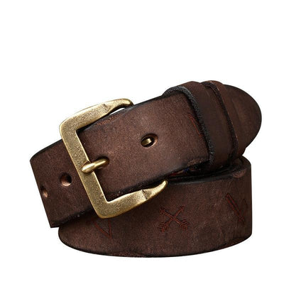 Men Belt Textured Brown - Model Quyen