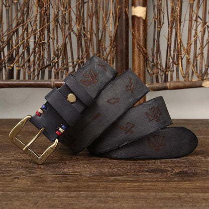 Belt in leather for men au motifs ethniques, model Quyen - Zictor