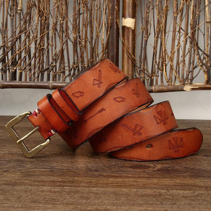 Belt in leather for men au motifs ethniques, model Quyen - Zictor