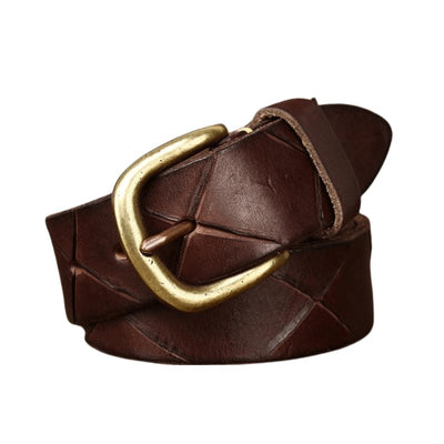 Belt For Men Textured Brass Buckle - Model Cory