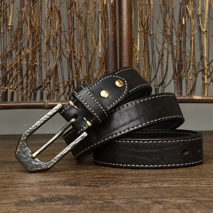 Belt Leather For Men With Piqure White Sur Strap Model Ayaan by Zictor
