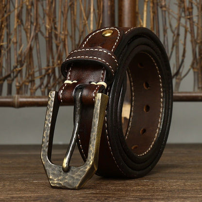 Belt in leather for men, with piqure white sur strap, model Noaen - Zictor