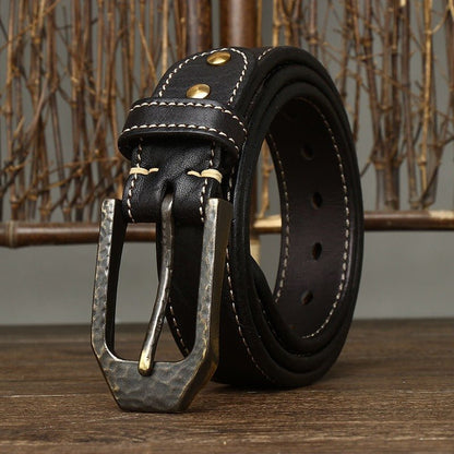 Belt in leather for men, with piqure white sur strap, model Noaen - Zictor